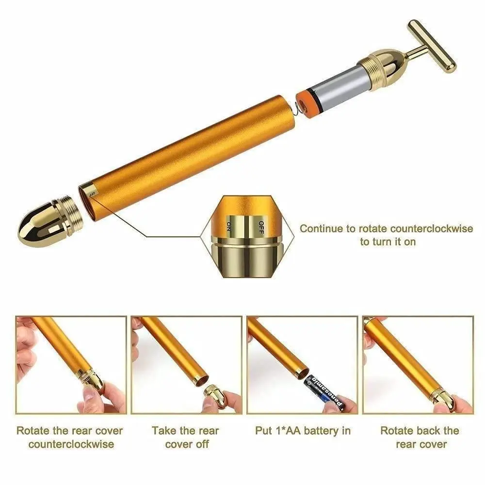 24K Gold Energy Beauty Bar Electric Facial Massage Roller - Image 2